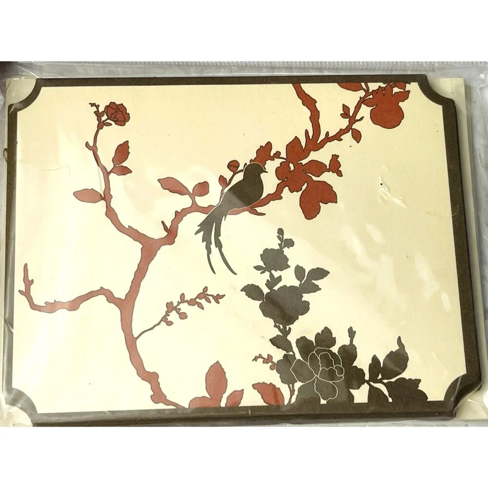 Dwell Studios Vintage Style Notecards Brown Bird Red Tree 8‎ Ct Envelopes NIP
